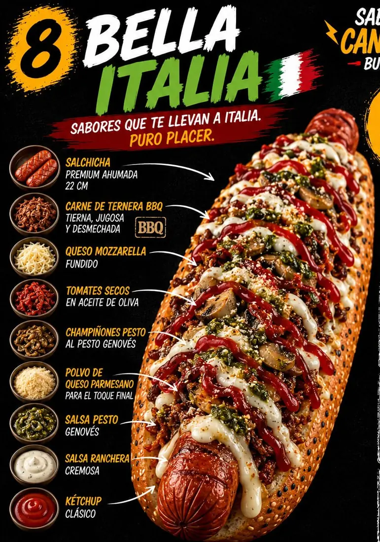 Cartel de Bella Italia con sus ingredientes