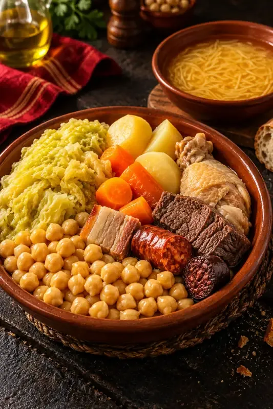 Cartel de Cocido madrileño Canalla en tres vuelcos con sus ingredientes