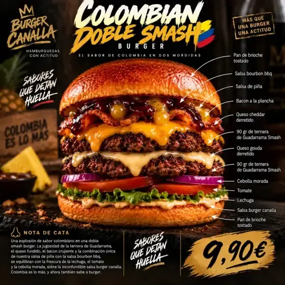 Cartel de Colombian Doble Smash con sus ingredientes