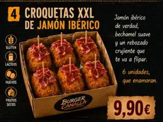 Cartel de Croquetas XXL de jamón ibérico con sus ingredientes
