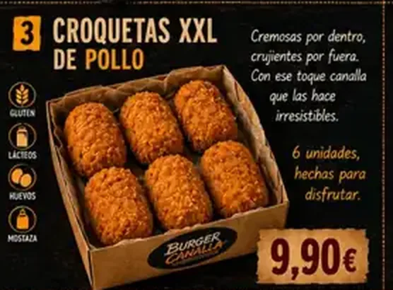Cartel de Croquetas XXL de pollo con sus ingredientes