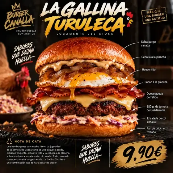 Cartel de Gallina Turuleca con sus ingredientes