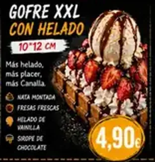 Cartel de Gofre XXL con helado con sus ingredientes