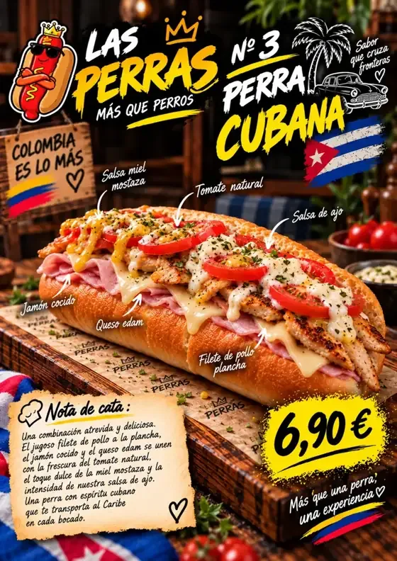 Cartel de Perra Cubana con sus ingredientes