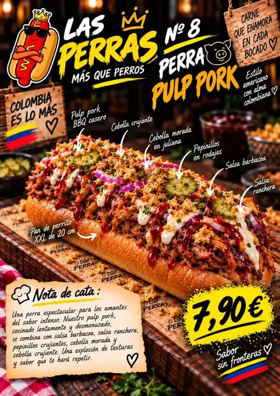Cartel de Perra Pulled Pork con sus ingredientes