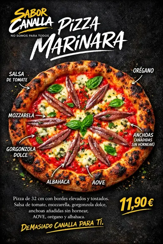 Cartel de Pizza Marinara con sus ingredientes