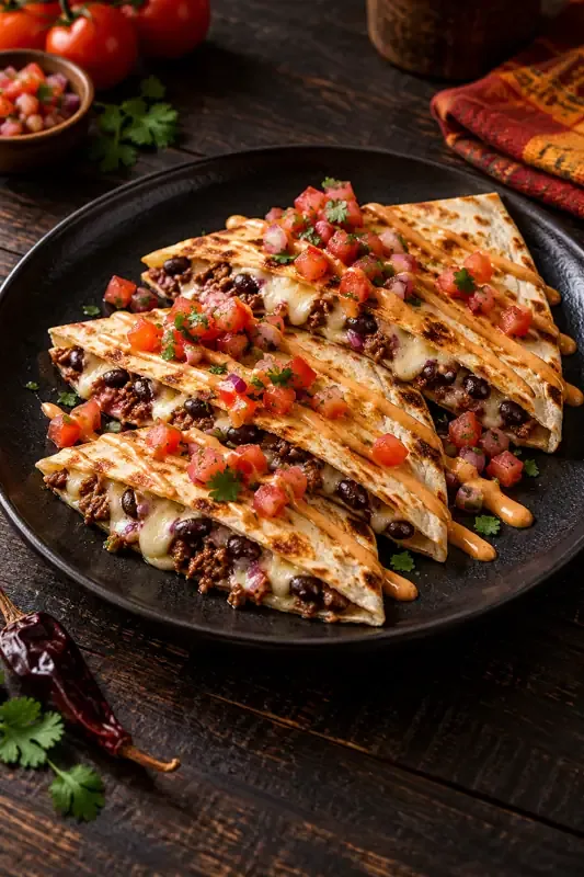 Cartel de Quesadilla de frijoles y carnita con sus ingredientes