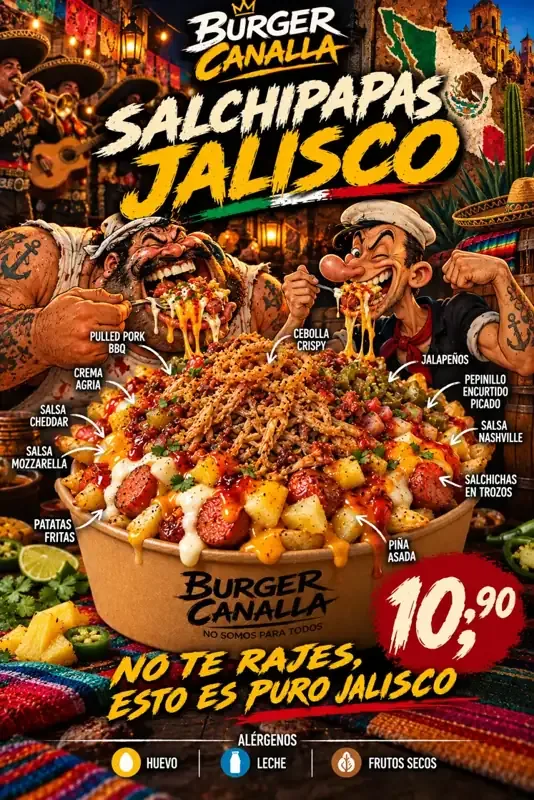 Cartel de Salchipapas Jalisco con sus ingredientes