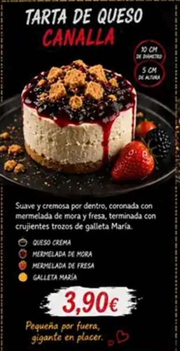 Cartel de Tarta de queso Canalla con sus ingredientes