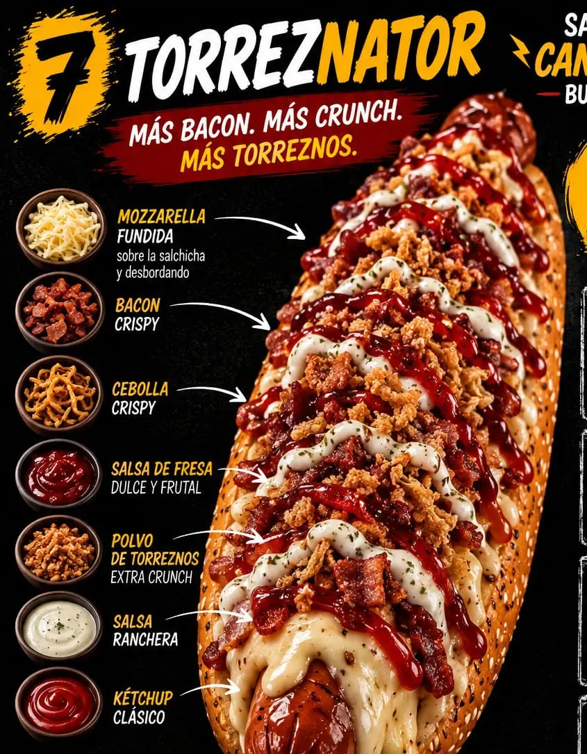 Cartel de Torreznator con sus ingredientes